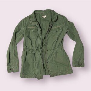 Olive Green Cinch-Waist Cargo Zip Jacket L Merona Army Military Utility Coat